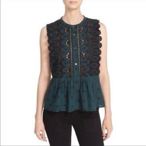 Sea New York Broderie Anglaise Sleeveless Green and Black Blouse size 8
